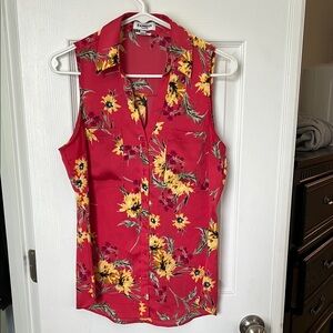 Express Red Sleeveless Notched Collar Blouse